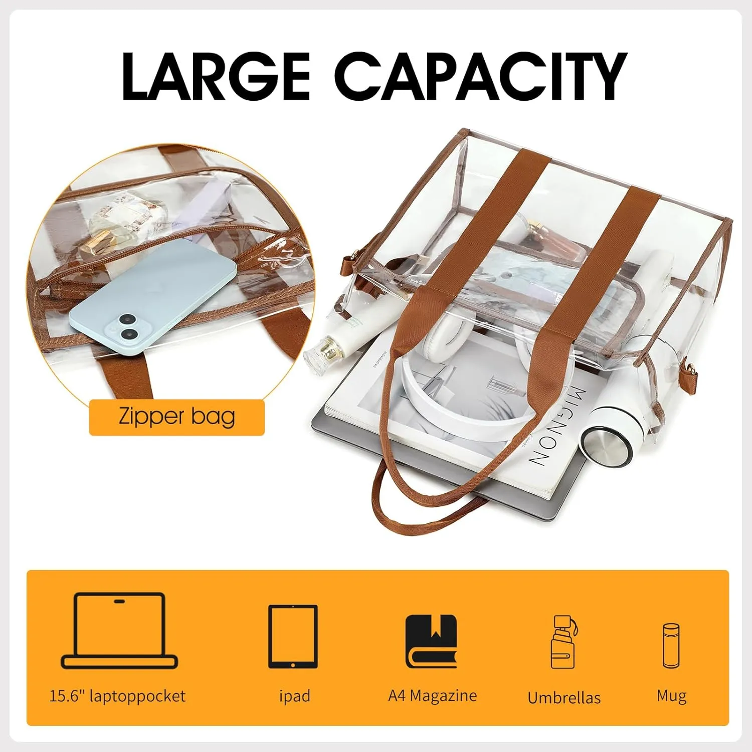 Clear Bags for Women Tote Bag, Crossbody Bag, Stadium Approved Clear Purse for Sports Events, Concert, Work & Beach