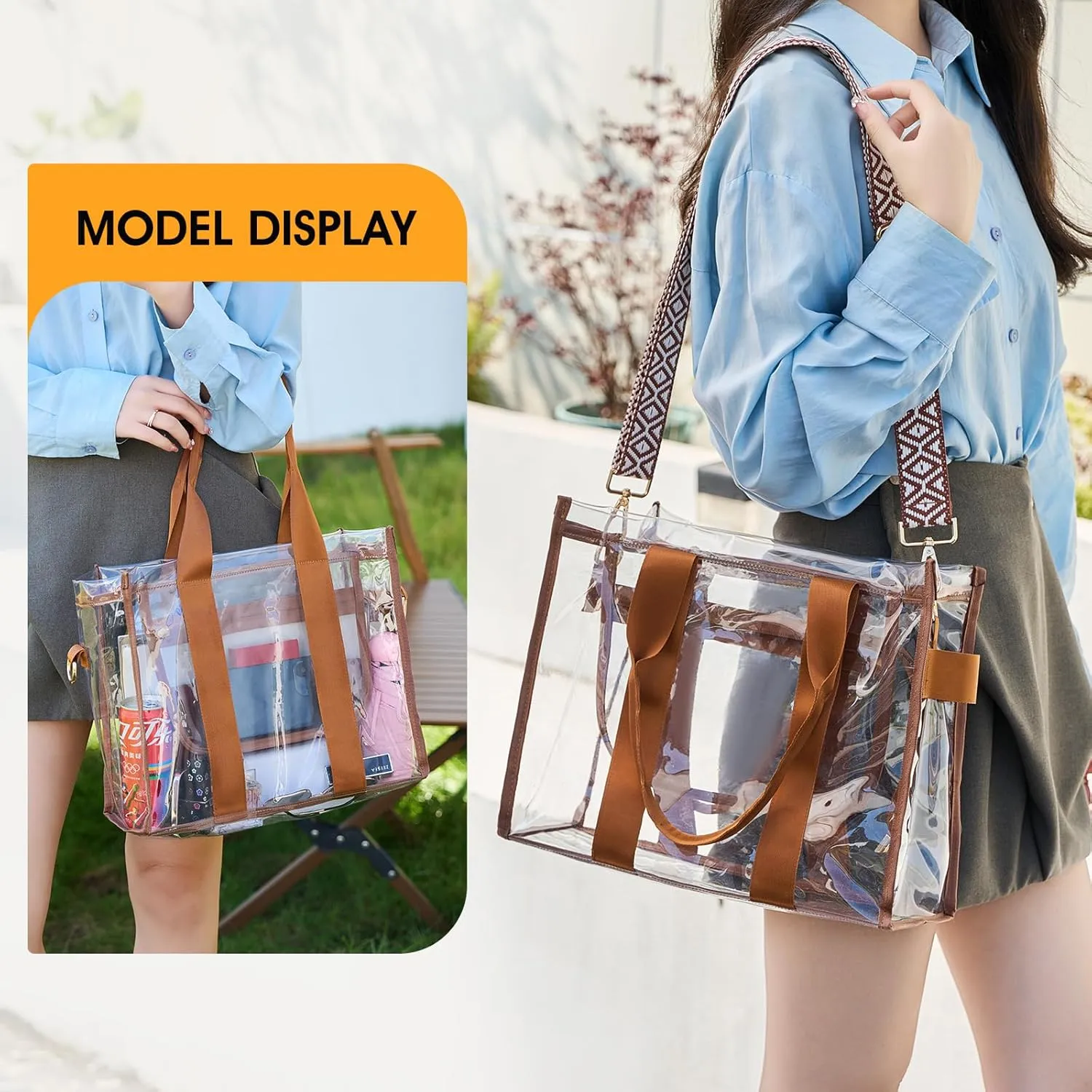 Clear Bags for Women Tote Bag, Crossbody Bag, Stadium Approved Clear Purse for Sports Events, Concert, Work & Beach