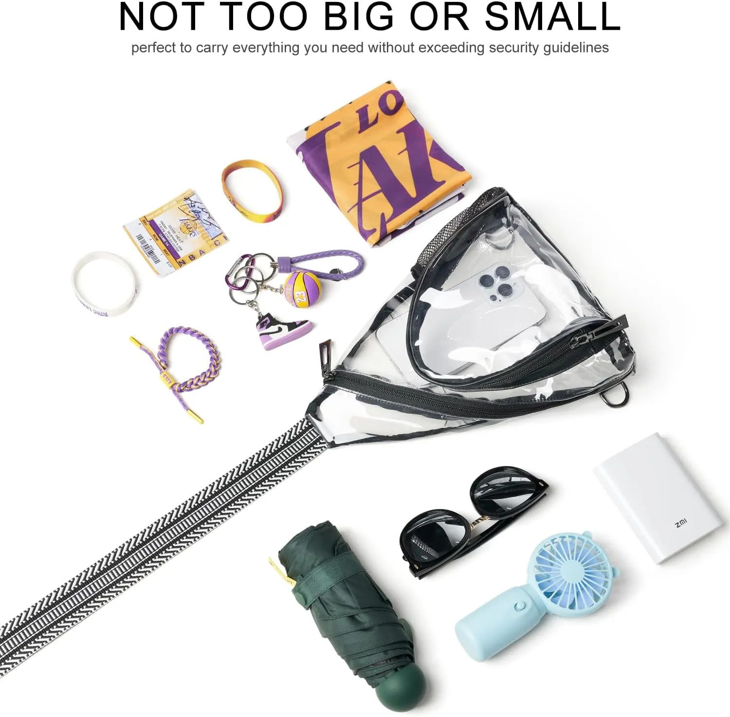 Clear bags Stadium Approved Crossbody Sling Bag Fanny Pack Backpack Purses for Women Men Handbag for Stadium Events Black