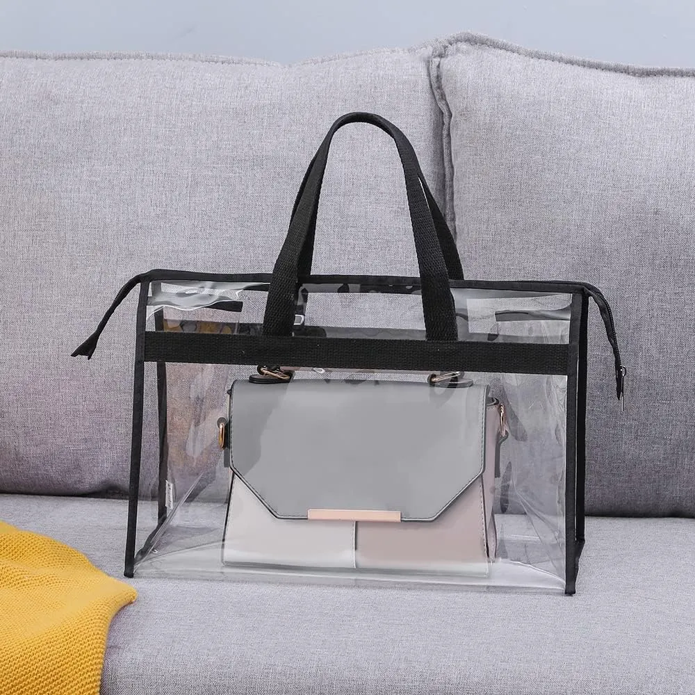 Clear Dustproof Bags, 15×10×7 Inch Dust Cover Protector Storage Organizer Zipper, Hanging Transparent Hand Purse Box Organization for Closet Shelf, Makeup Clothes, Home Travel Stadium