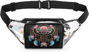 Clear Fanny Pack Stadium Approved Gypsy Dream Catcher Clear Bag for Women Men Multi-purpose Clear Purse Ethnic Design Transparent Waist Bag with Belt for Sporting Event Travel Beach Concerts
