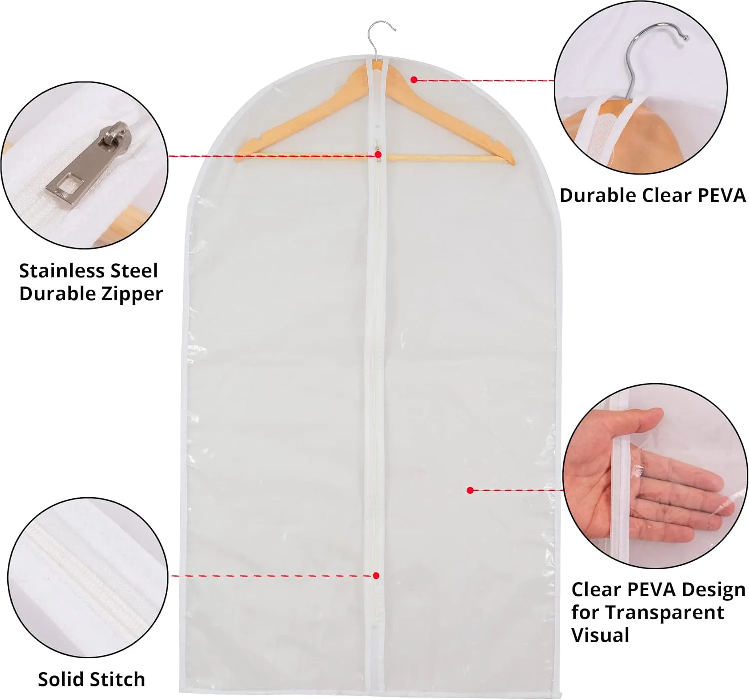 Clear Garment Bag Long Garment Bags for Gowns, Vinyl Dress Bags for Closet Storage, Coat Covers for Closet With Zipper Plastic Garment Bags for Hanging Clothes Long Dress - 24'' X 48''/12 Pack