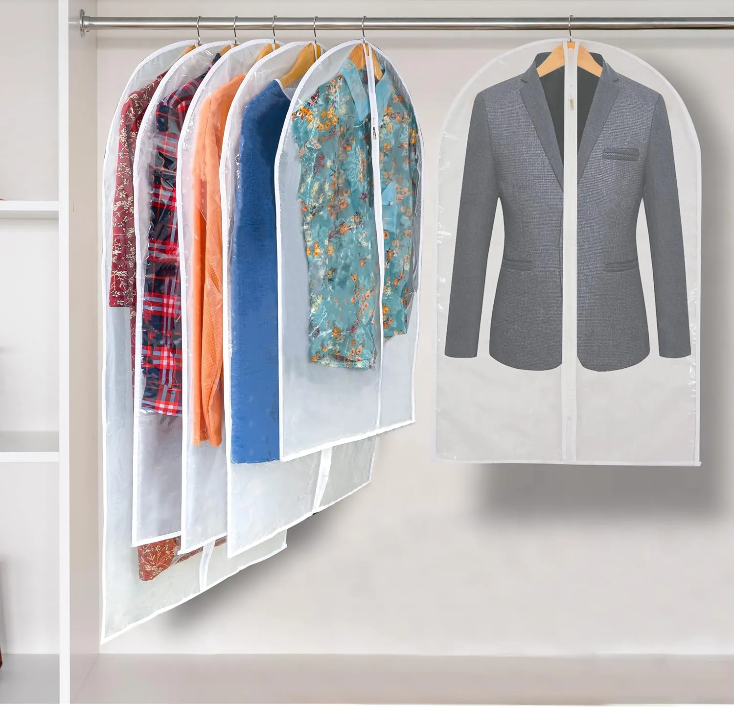 Clear Garment Bag Long Garment Bags for Gowns, Vinyl Dress Bags for Closet Storage, Coat Covers for Closet With Zipper Plastic Garment Bags for Hanging Clothes Long Dress - 24'' X 48''/12 Pack