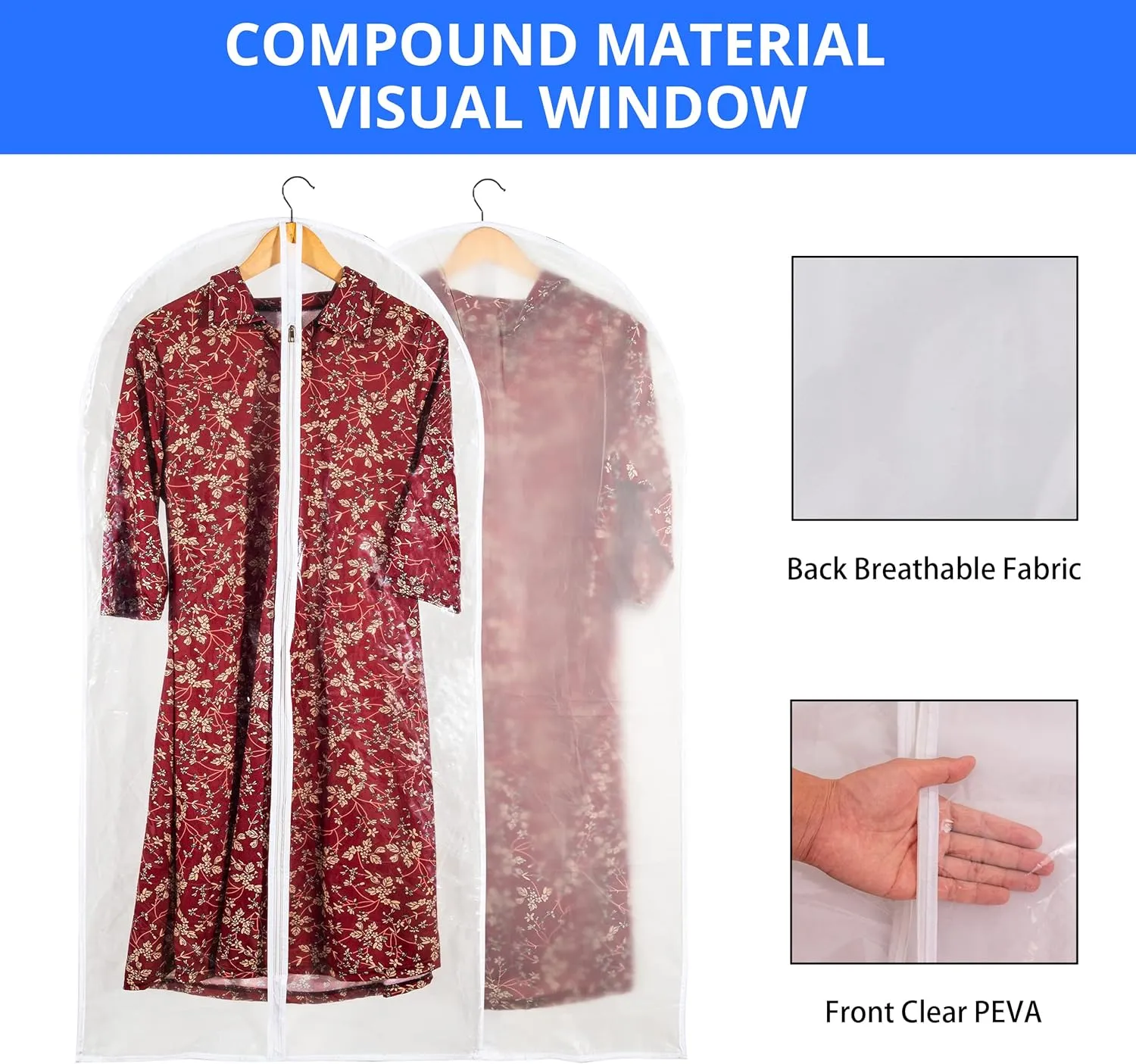 Clear Garment Bag Long Garment Bags for Gowns, Vinyl Dress Bags for Closet Storage, Coat Covers for Closet With Zipper Plastic Garment Bags for Hanging Clothes Long Dress - 24'' X 48''/12 Pack