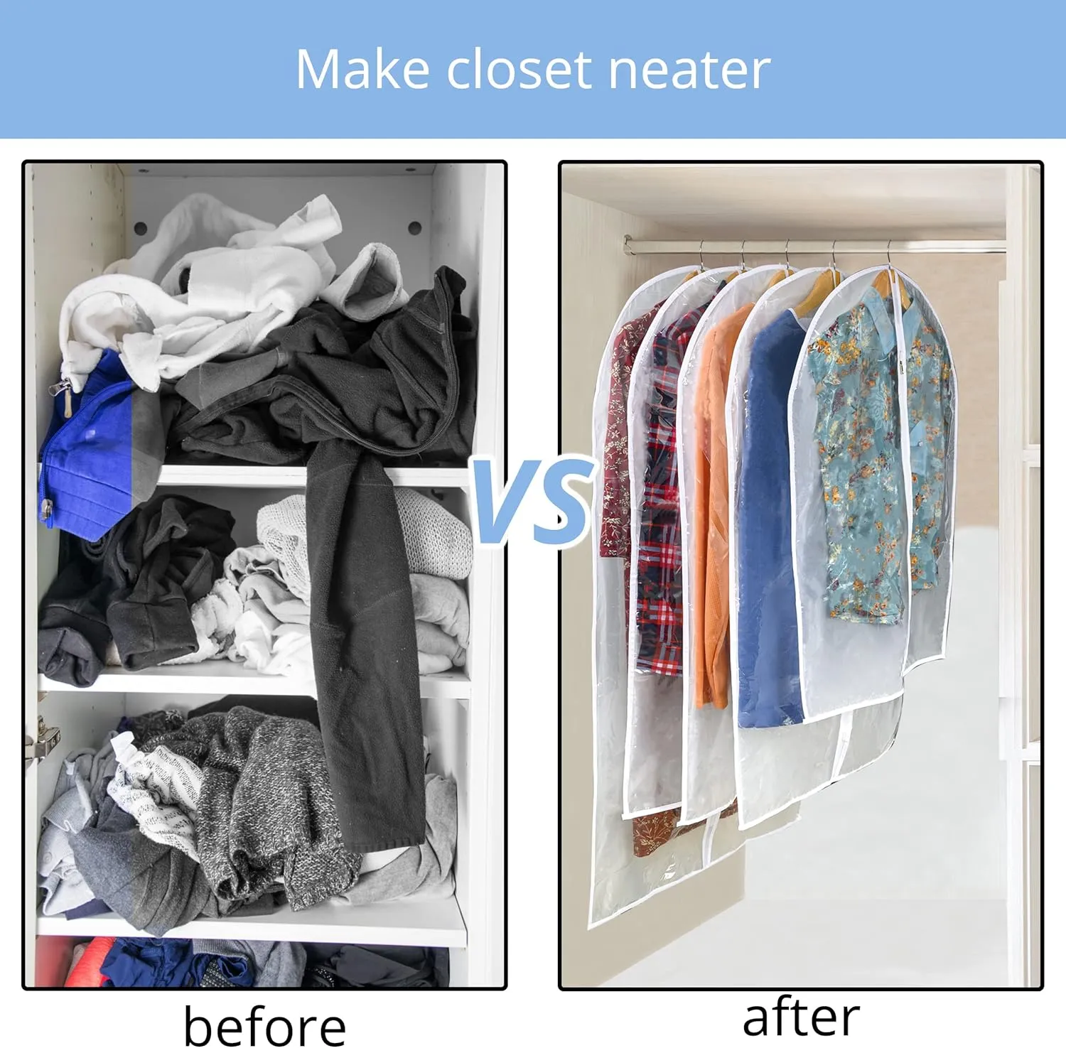 Clear Garment Bag Suit Bags for Closet Storage, Vinyl Garment Bags for Hanging Clothes, Short Hanging Bags Coat Covers for Closet with Zipper- 24'' X 32''/12 Pack