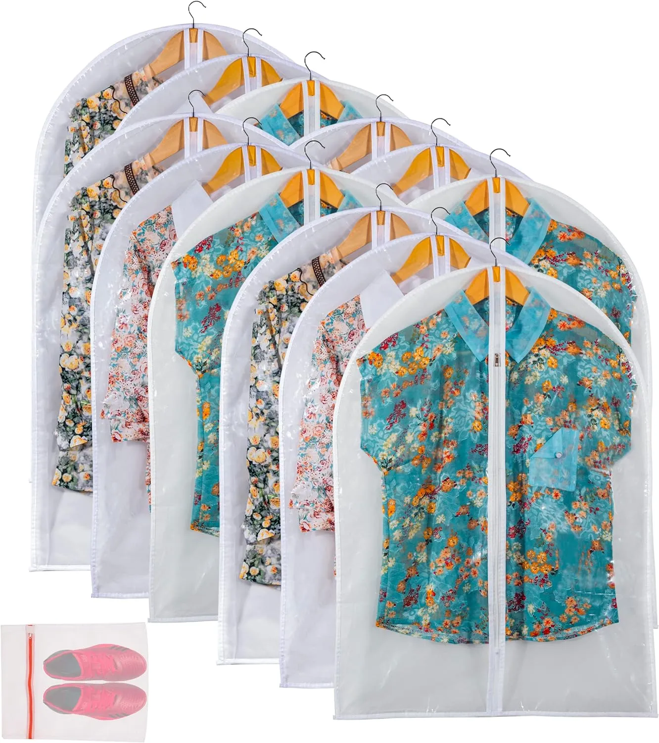 Clear Garment Bag Suit Bags for Closet Storage, Vinyl Garment Bags for Hanging Clothes, Short Hanging Bags Coat Covers for Closet with Zipper- 24'' X 32''/12 Pack