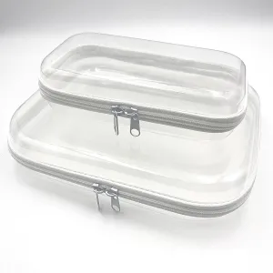 Clear Hard Shell Zipper Case, Plastic Storage Pouch Bags With Zipper (Clear, Small Medium)