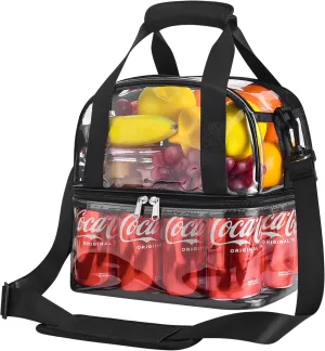 Clear Lunch Bag - Double Deck Reusable Clear Lunch Bag for Men, Women, Picnic, Beach, School. Adjustable Shoulder Strap, Perfect for 2-4 People