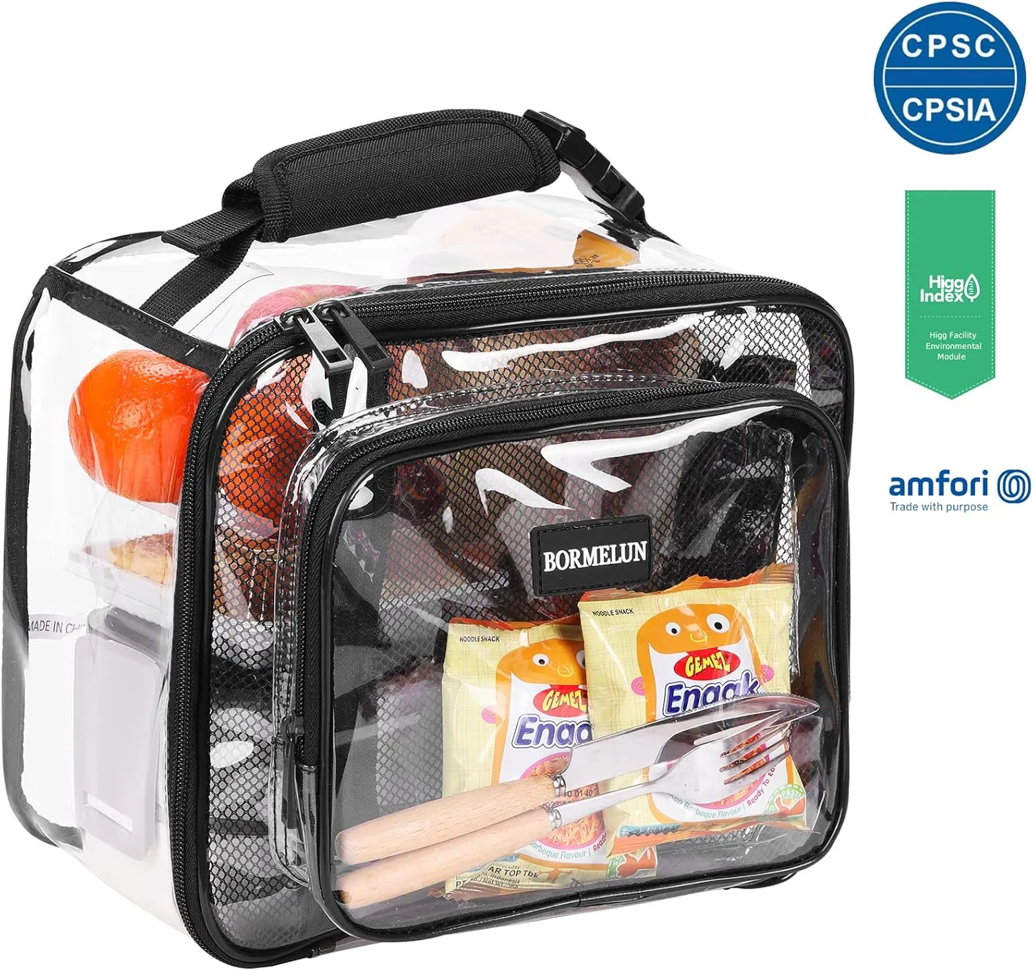 Clear Lunch Bags for Work for kids Transparent Plastic See through Stadium Concert School Picnic Correctional offcer approved Tote Buckle Handle,Black (11x9x6 inches)