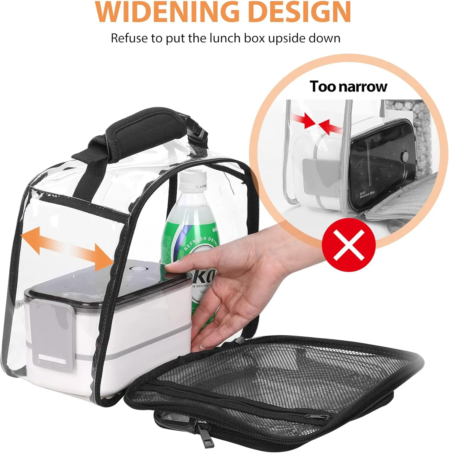 Clear Lunch Bags for Work for kids Transparent Plastic See through Stadium Concert School Picnic Correctional offcer approved Tote Buckle Handle,Black (11x9x6 inches)