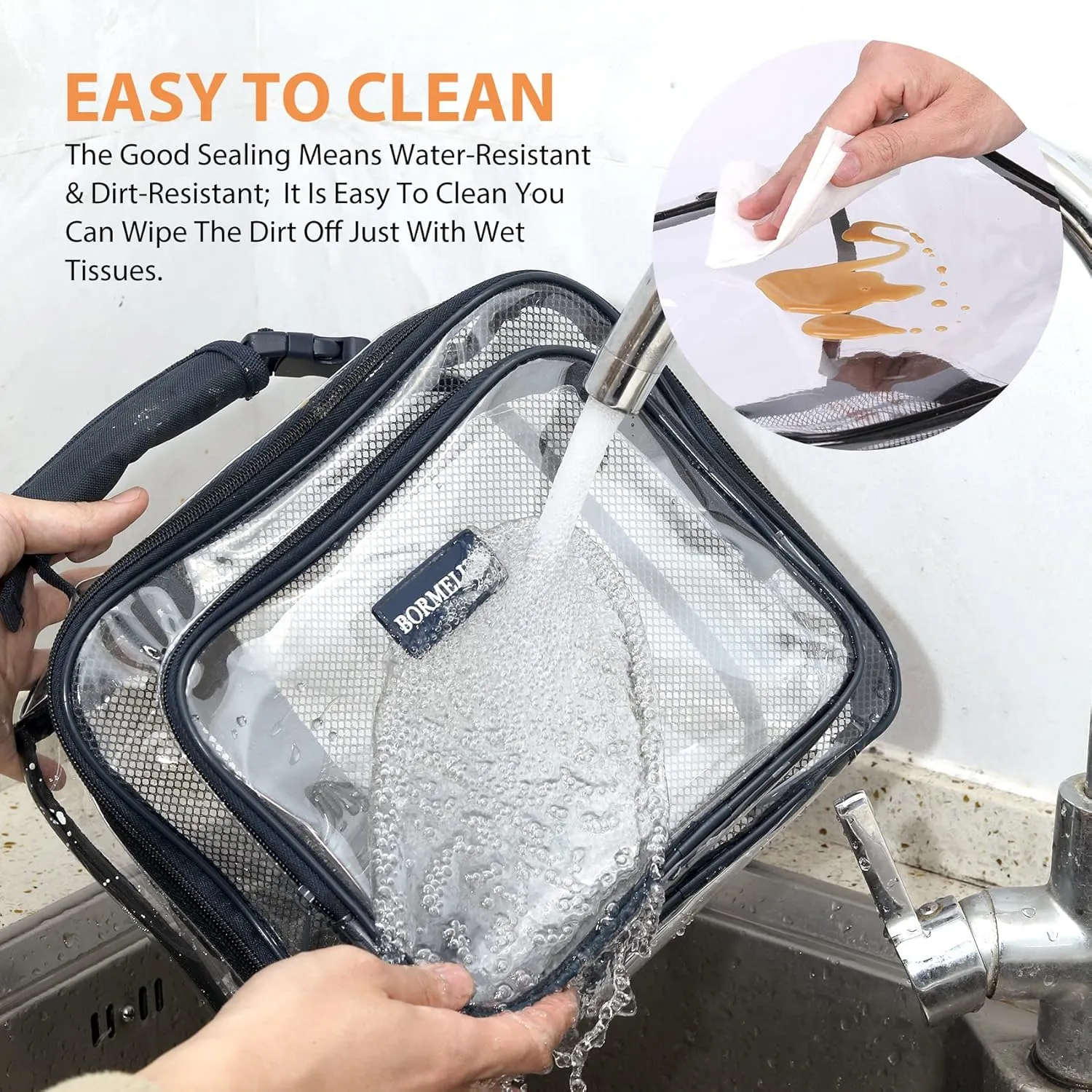 Clear Lunch Bags for Work for kids Transparent Plastic See through Stadium Concert School Picnic Correctional offcer approved Tote Buckle Handle,Black (11x9x6 inches)