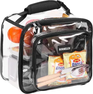 Clear Lunch Bags for Work for kids Transparent Plastic See through Stadium Concert School Picnic Correctional offcer approved Tote Buckle Handle,Black (11x9x6 inches)
