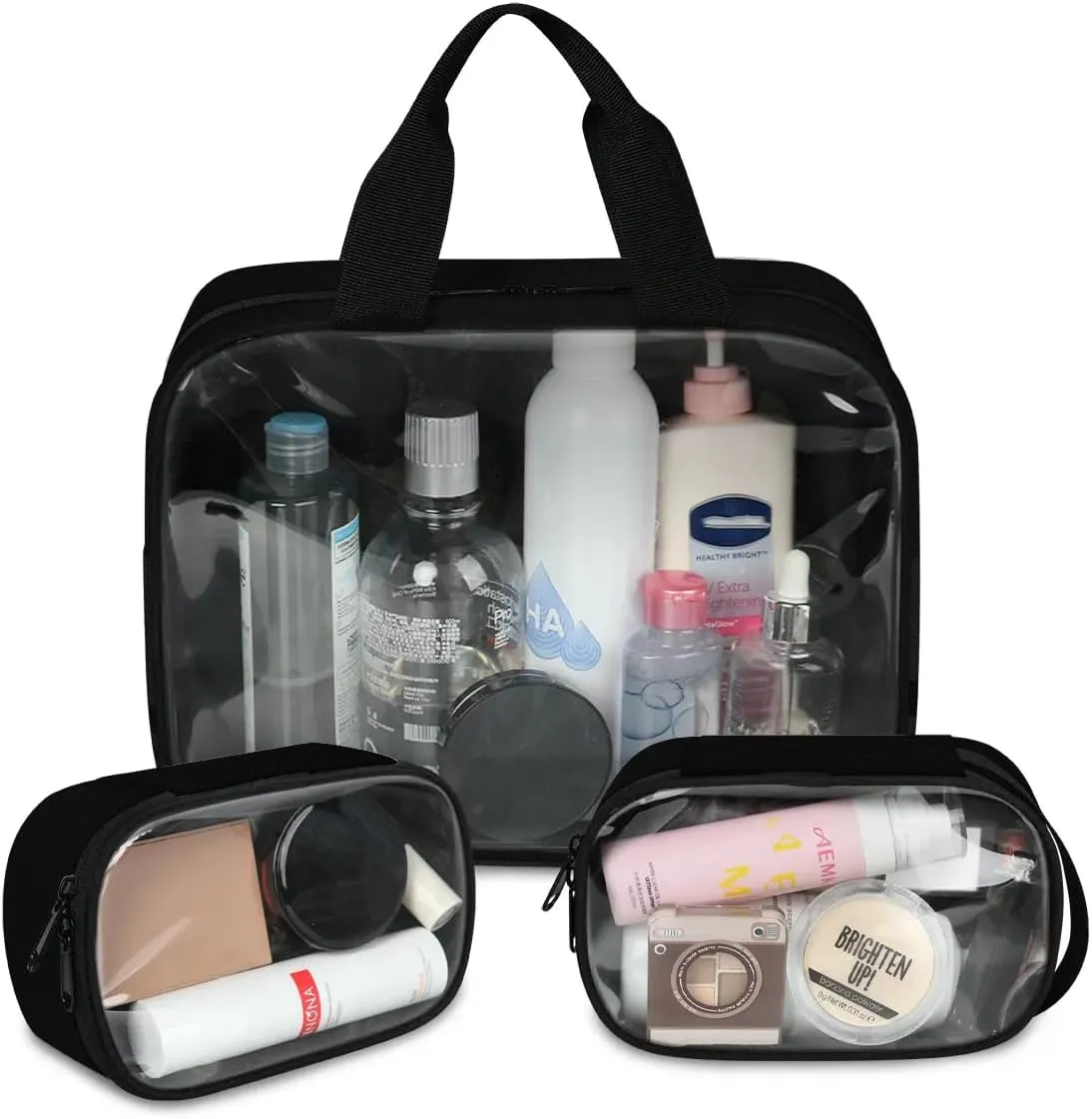 Clear Makeup Bag for Women Men, 3Pcs Transparent Cosmetic Bags Waterpoof Toiletries Set Portable Toiletry Bags with Zipper for Travel Bathroom(Dragon)