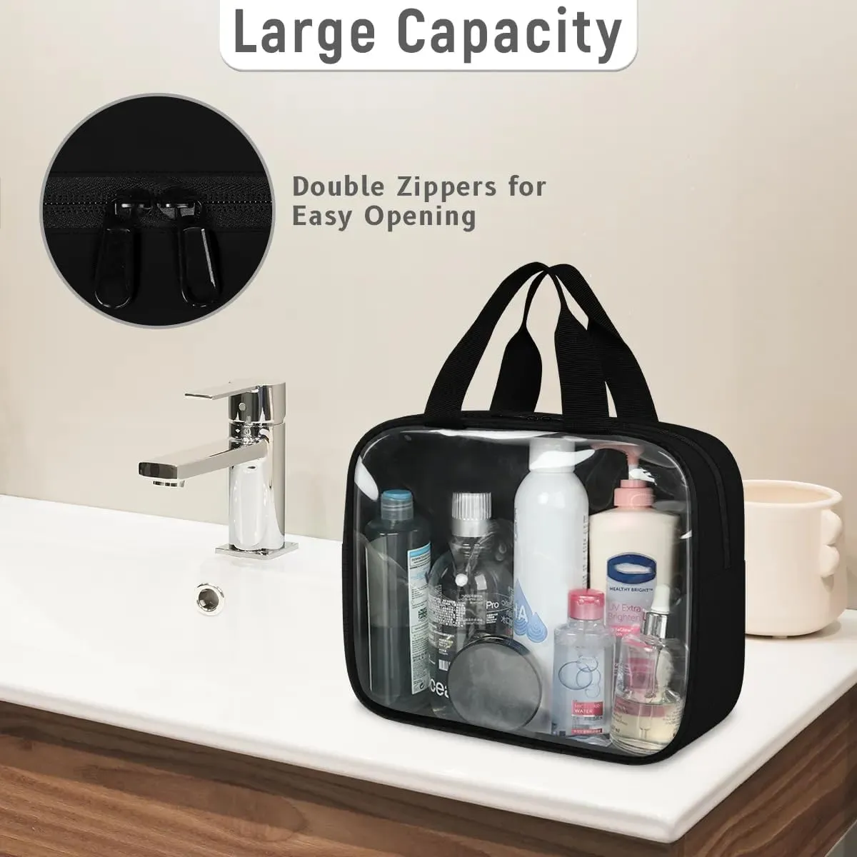 Clear Makeup Bag for Women Men, 3Pcs Transparent Cosmetic Bags Waterpoof Toiletries Set Portable Toiletry Bags with Zipper for Travel Bathroom(Dragon)