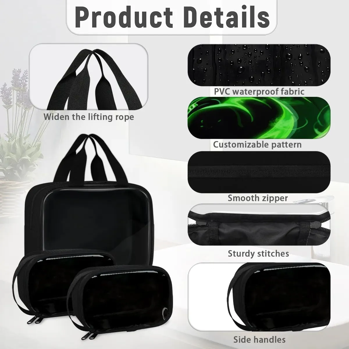 Clear Makeup Bag for Women Men, 3Pcs Transparent Cosmetic Bags Waterpoof Toiletries Set Portable Toiletry Bags with Zipper for Travel Bathroom(Dragon)