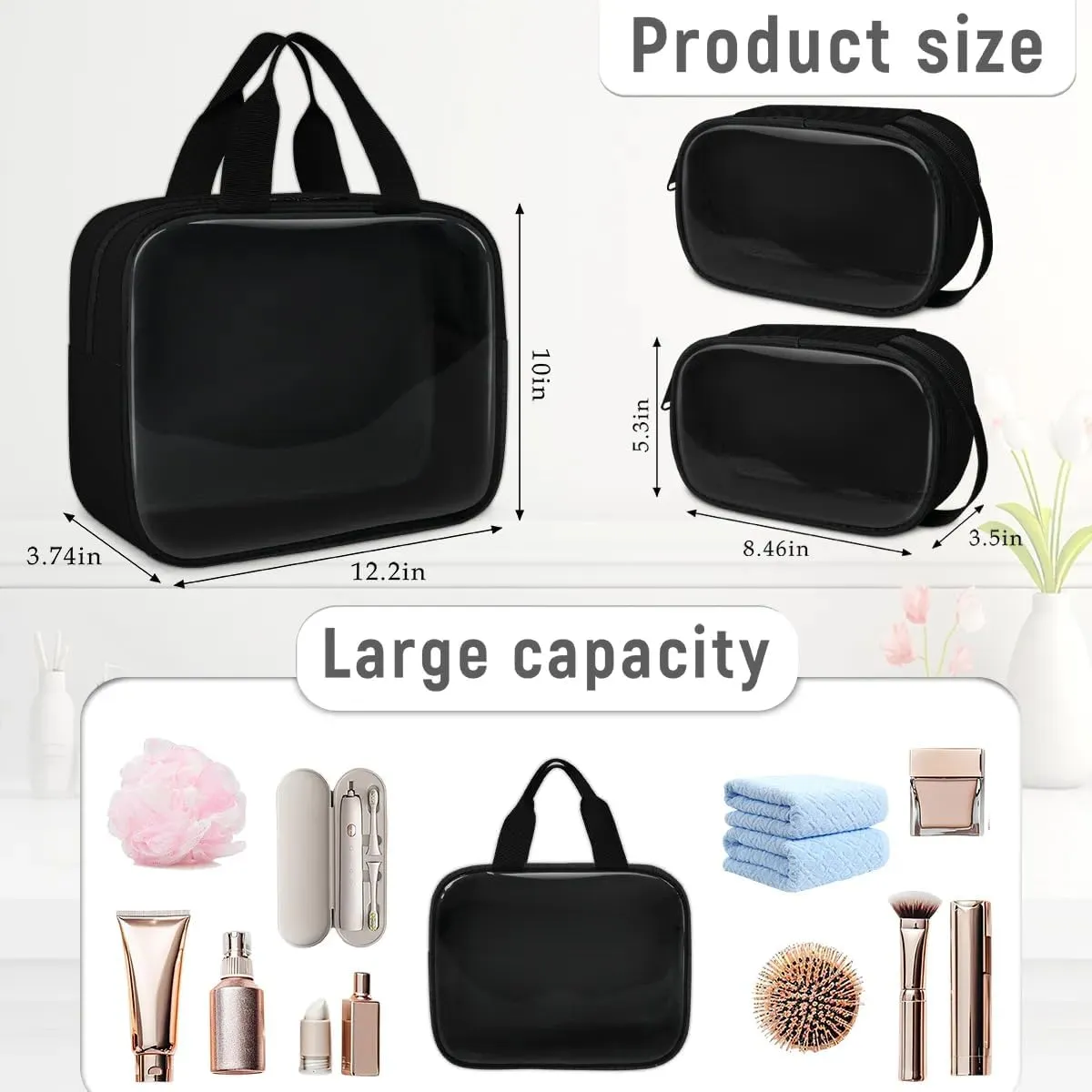 Clear Makeup Bag for Women Men, 3Pcs Transparent Cosmetic Bags Waterpoof Toiletries Set Portable Toiletry Bags with Zipper for Travel Bathroom(Dragon)