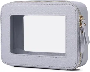 Clear Makeup Bag Women's Waterproof Travel Cosmetic Case and Toiletry Bag Portable Makeup Organizer Bag for Car with Zipper (Gray, M)
