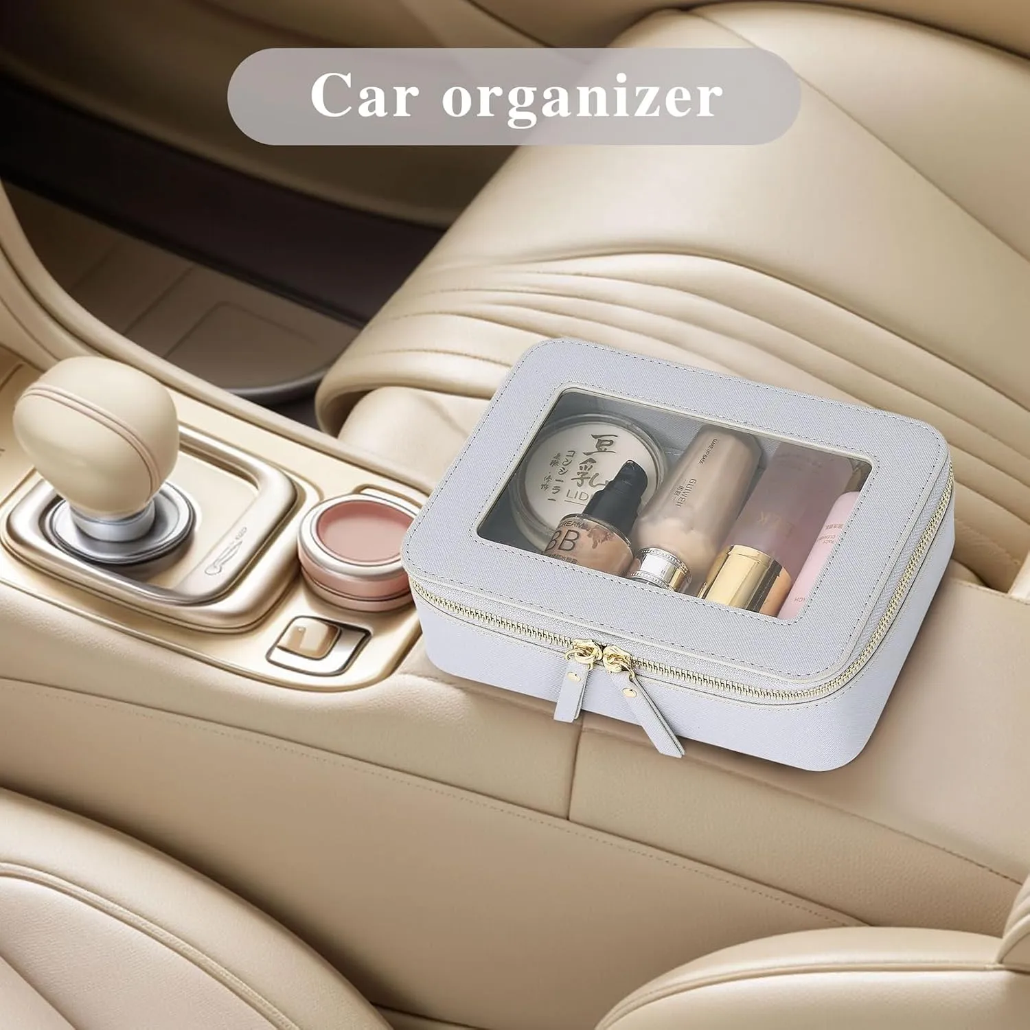 Clear Makeup Bag Women's Waterproof Travel Cosmetic Case and Toiletry Bag Portable Makeup Organizer Bag for Car with Zipper (Gray, M)