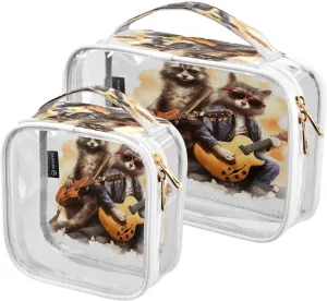 Clear Makeup Bags Guitar Combination Civet Cat Transparent Travel Cosmetic Bag with Handle for Toiletries 2 Pack