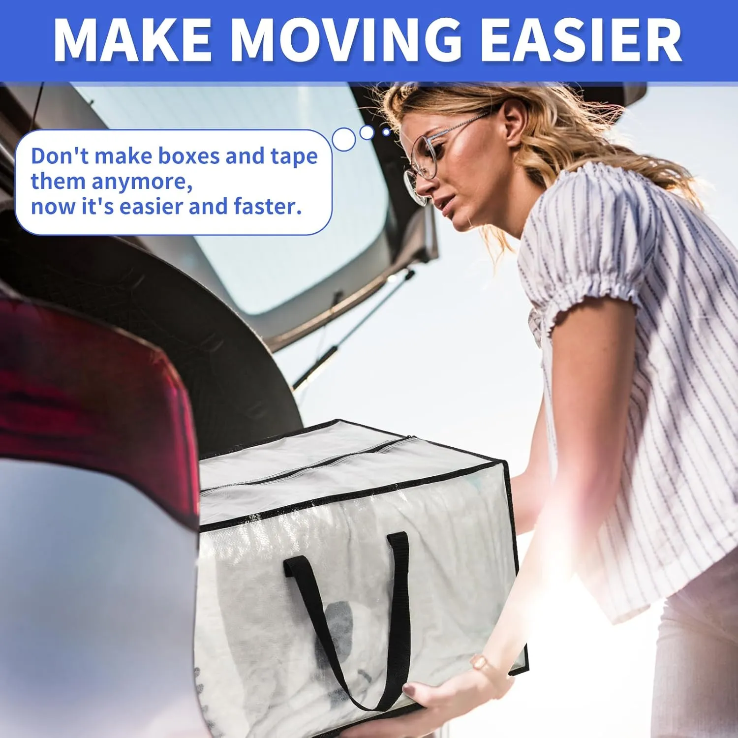 Clear Moving Bags - 8 Pack Extra Large Heavy Duty Storage Bags With Zipper & Reinforce Handles | 29x14x13 Inch Moving Tote Bags Bulk For Clothing, Shoes, Travel