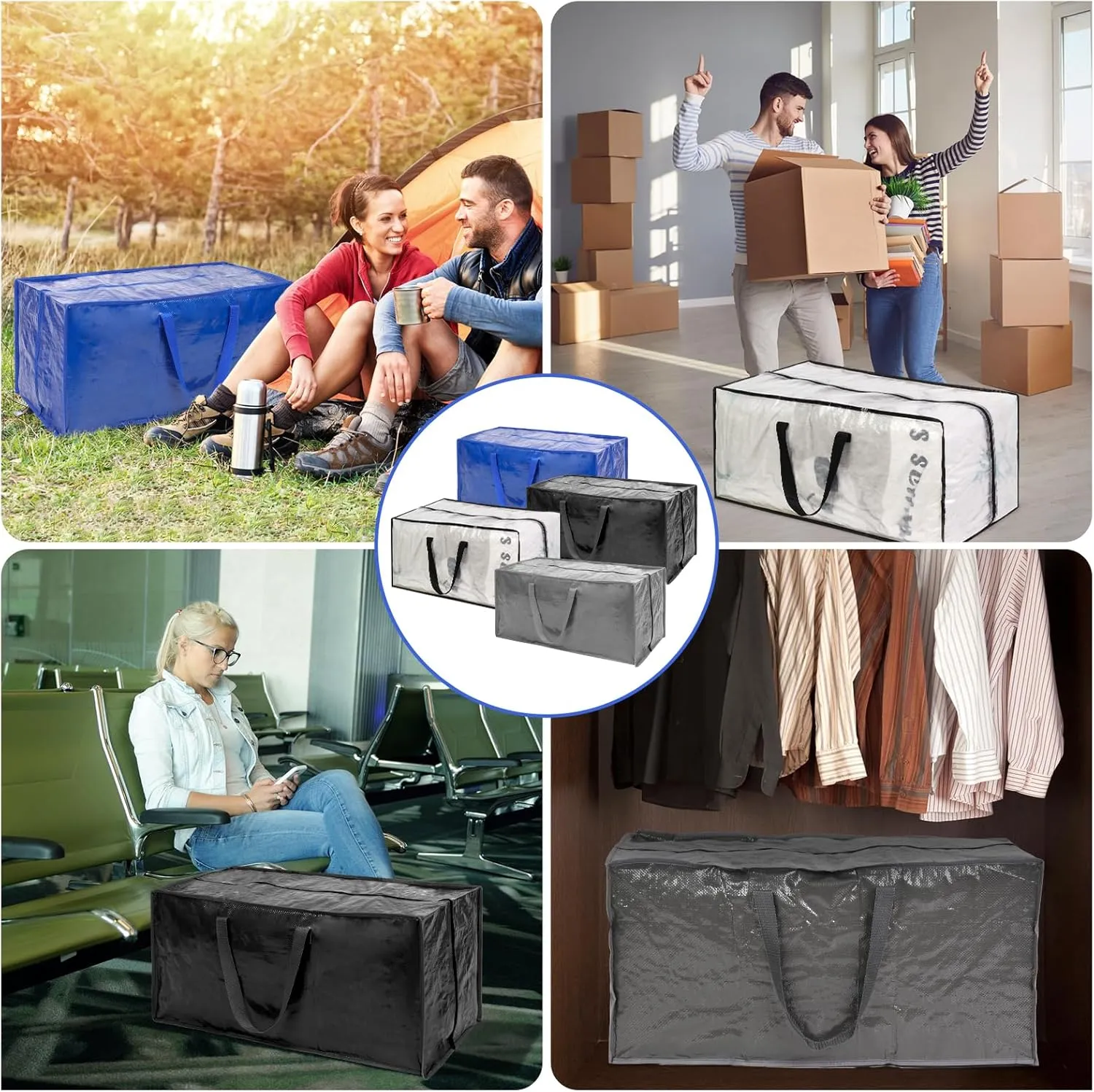 Clear Moving Bags - 8 Pack Extra Large Heavy Duty Storage Bags With Zipper & Reinforce Handles | 29x14x13 Inch Moving Tote Bags Bulk For Clothing, Shoes, Travel