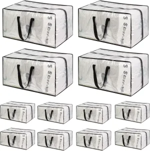 Clear Moving Bags - 8 Pack Extra Large Heavy Duty Storage Bags With Zipper & Reinforce Handles | 29x14x13 Inch Moving Tote Bags Bulk For Clothing, Shoes, Travel