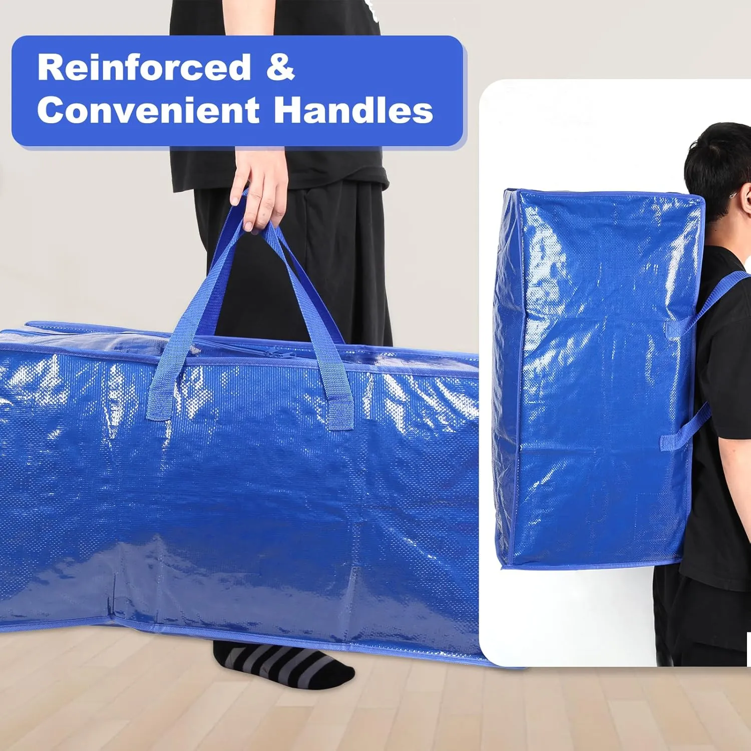 Clear Moving Bags - 8 Pack Extra Large Heavy Duty Storage Bags With Zipper & Reinforce Handles | 29x14x13 Inch Moving Tote Bags Bulk For Clothing, Shoes, Travel