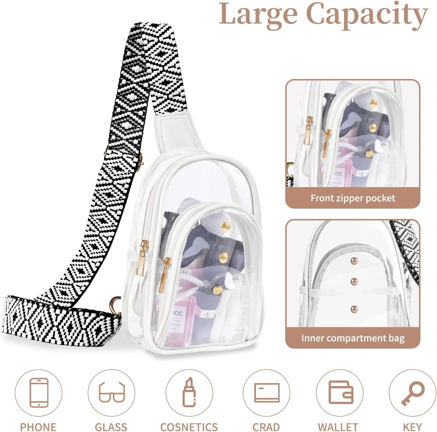 Clear Sling Bag for Stadium Events, Crossbody Bag for Women - Stadium Approved