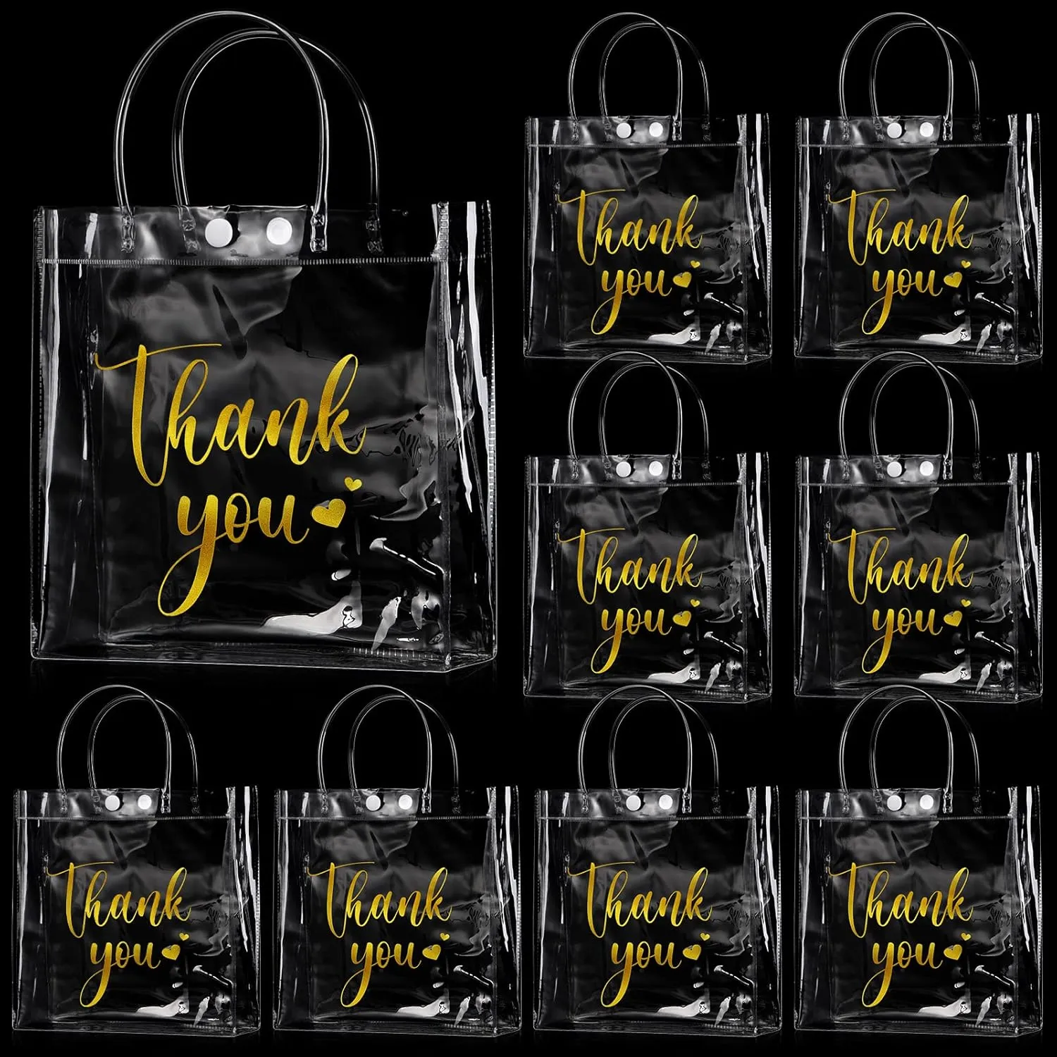 Clear Thank You Gift Bags with Handle Clear Plastic Gift Bag Transparent PVC Gift Bag for Wedding Birthday Party Favor, 8 x 8 x 3 Inch(30 Pcs)