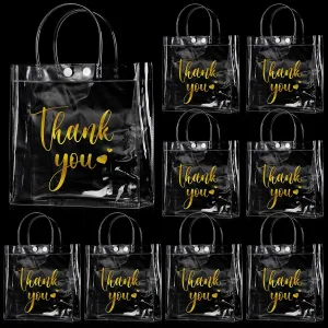 Clear Thank You Gift Bags with Handle Clear Plastic Gift Bag Transparent PVC Gift Bag for Wedding Birthday Party Favor, 8 x 8 x 3 Inch(30 Pcs)