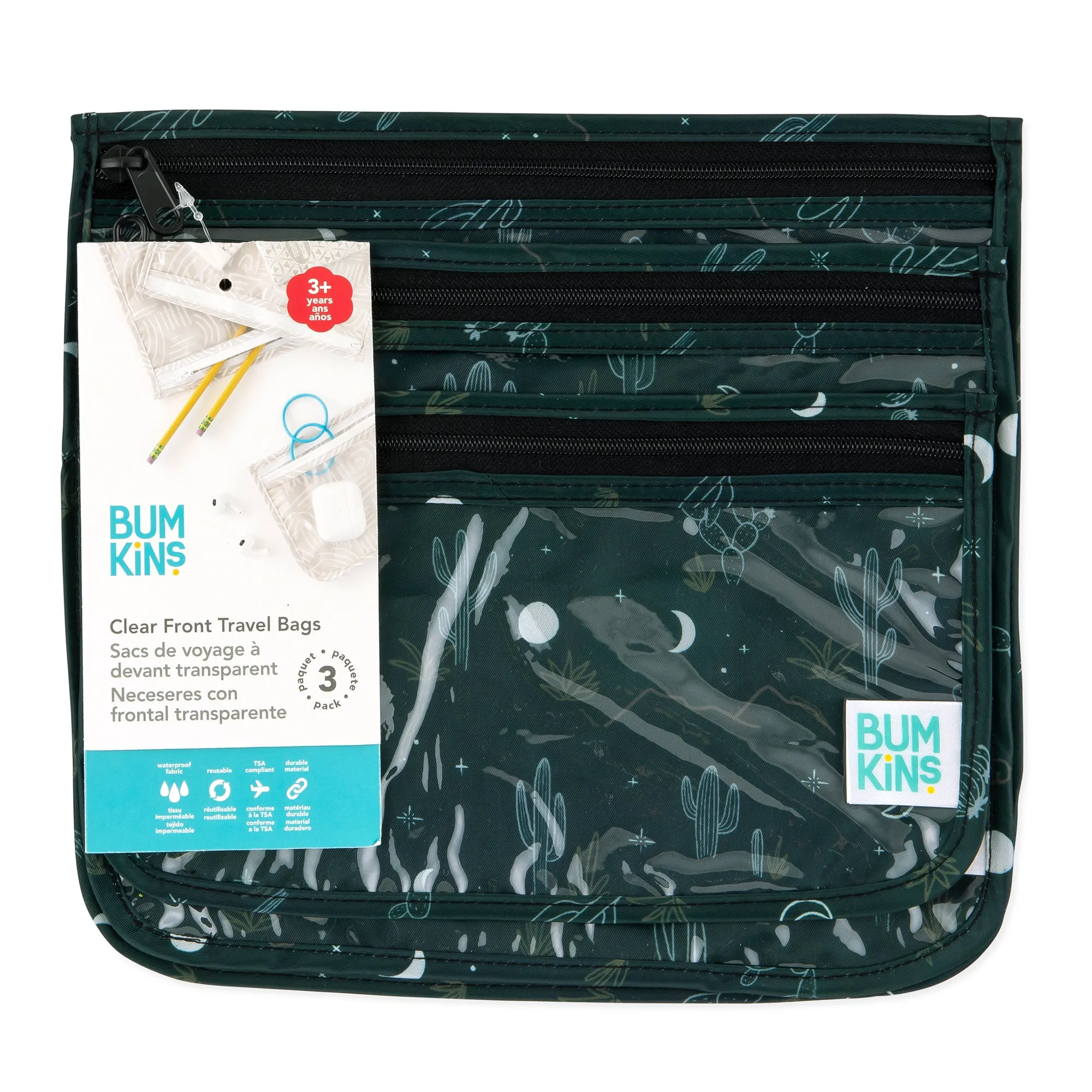 Clear Travel Bag 3 Pack: Starry Cactus