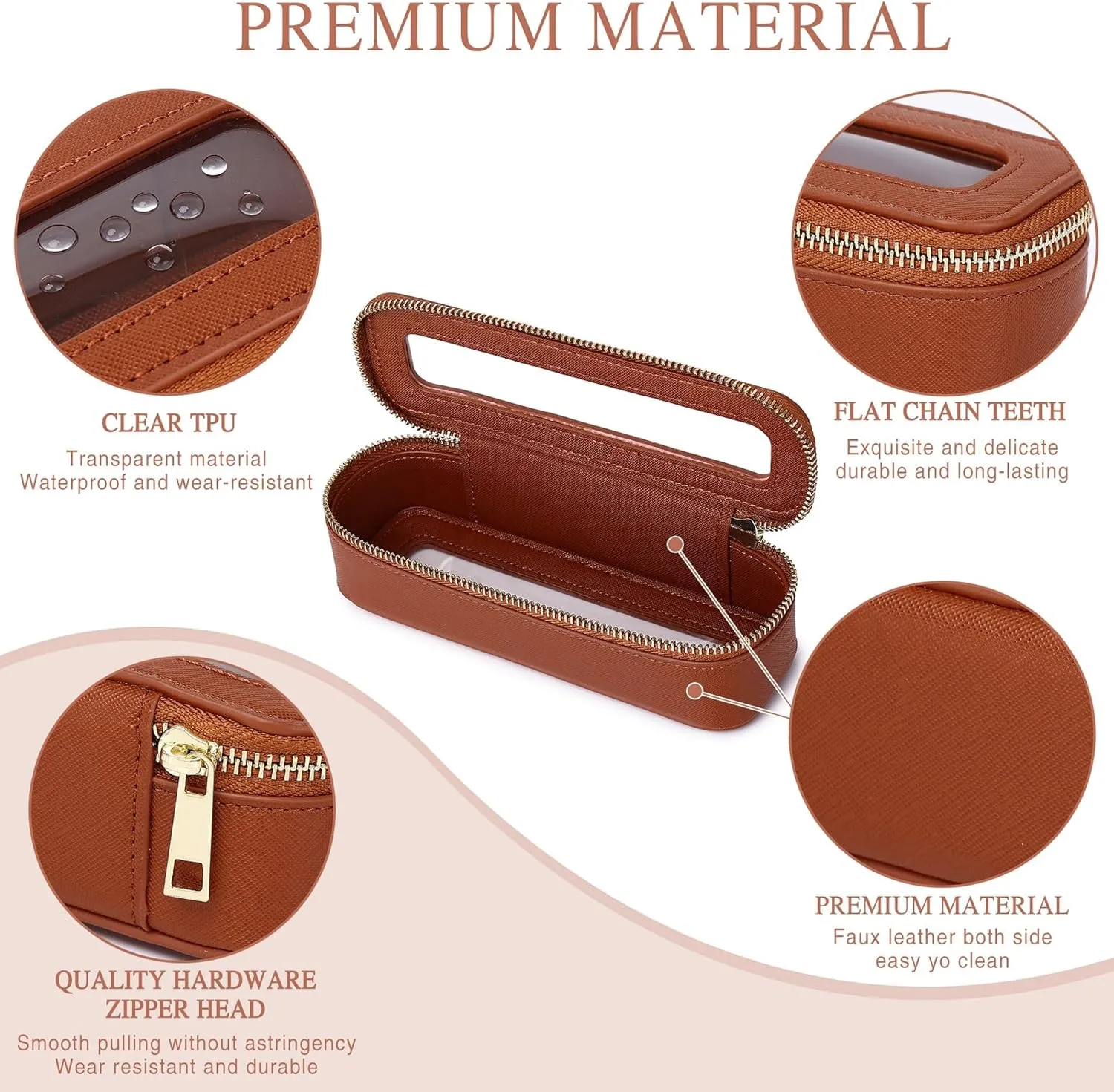 Clear Travel Makeup Bag with Brush Bag Portable Transparent Cosmetic Bag and Toiletry Bag Waterproof Clear Makeup Bag with Zipper Car Bag for Women (Brown, L Slim)