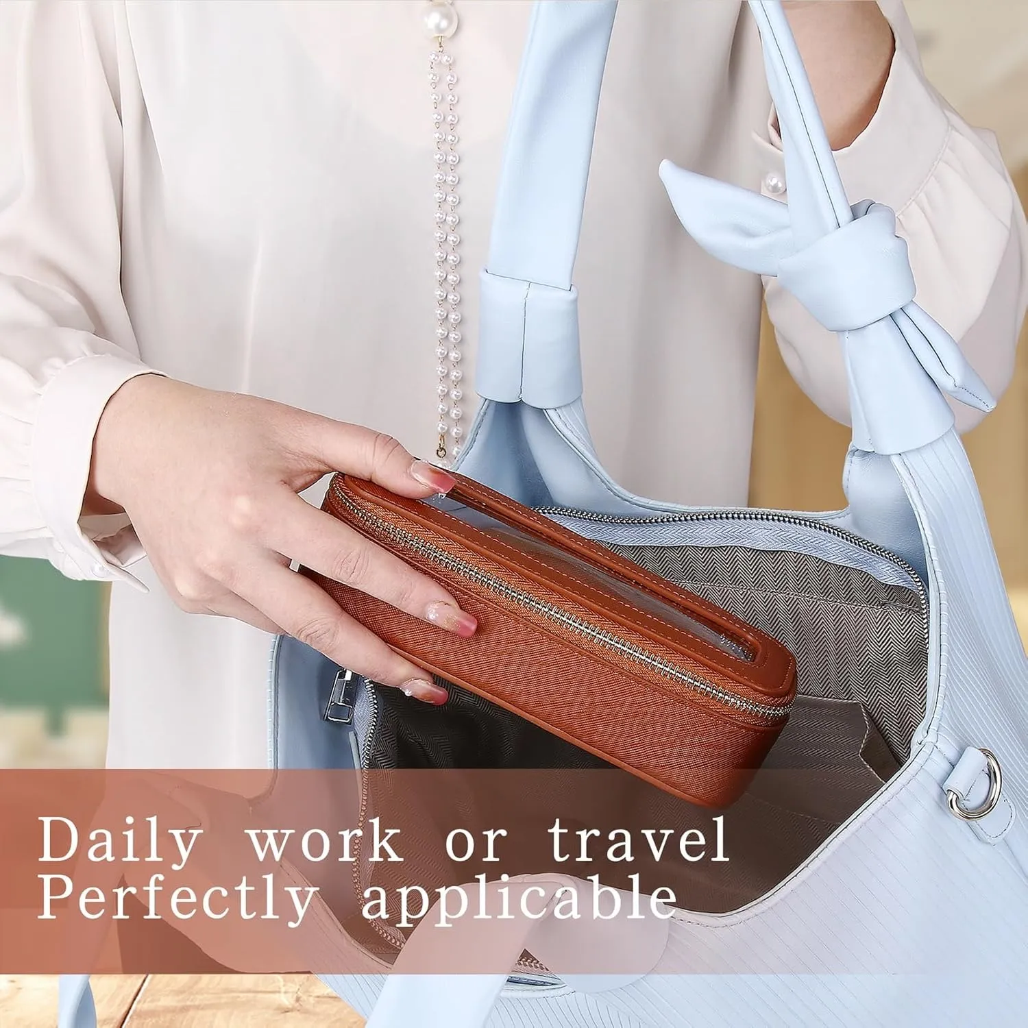 Clear Travel Makeup Bag with Brush Bag Portable Transparent Cosmetic Bag and Toiletry Bag Waterproof Clear Makeup Bag with Zipper Car Bag for Women (Brown, L Slim)