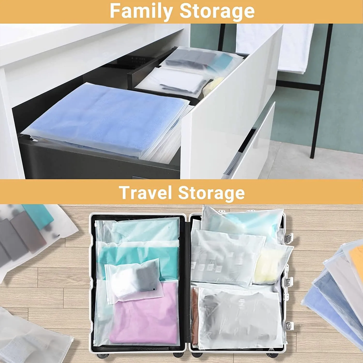 Clear Zipper Bags Resealable for Clothes, 3 Mil Thick 9x12 inch Large Plastic Mailers Travel for Clothing, 100 Pcs Self Seal Apparel Poly Bags for Sweaters, Jeans Shipping