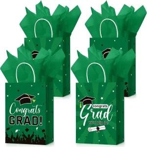Colarr 24 Pcs Graduation Gift Bags with Tissue Paper 2024 Graduation Party Gift Bags with Handles for High School, College, Kindergarten, 8th Grade and More(Green)
