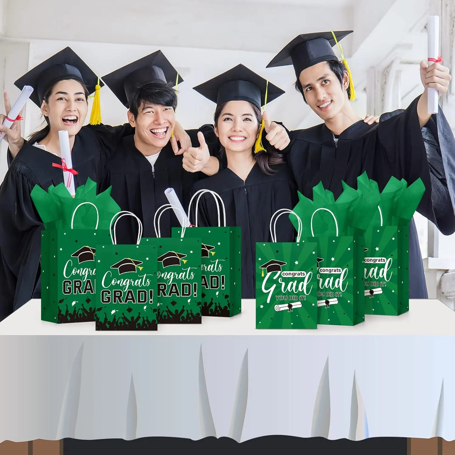 Colarr 24 Pcs Graduation Gift Bags with Tissue Paper 2024 Graduation Party Gift Bags with Handles for High School, College, Kindergarten, 8th Grade and More(Green)