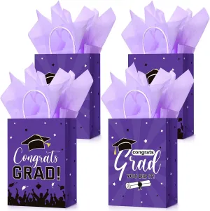Colarr 24 Pcs Graduation Gift Bags with Tissue Paper 2025 Graduation Party Gift Bags with Handles for High School, College, Kindergarten, 8th Grade and More(Purple)