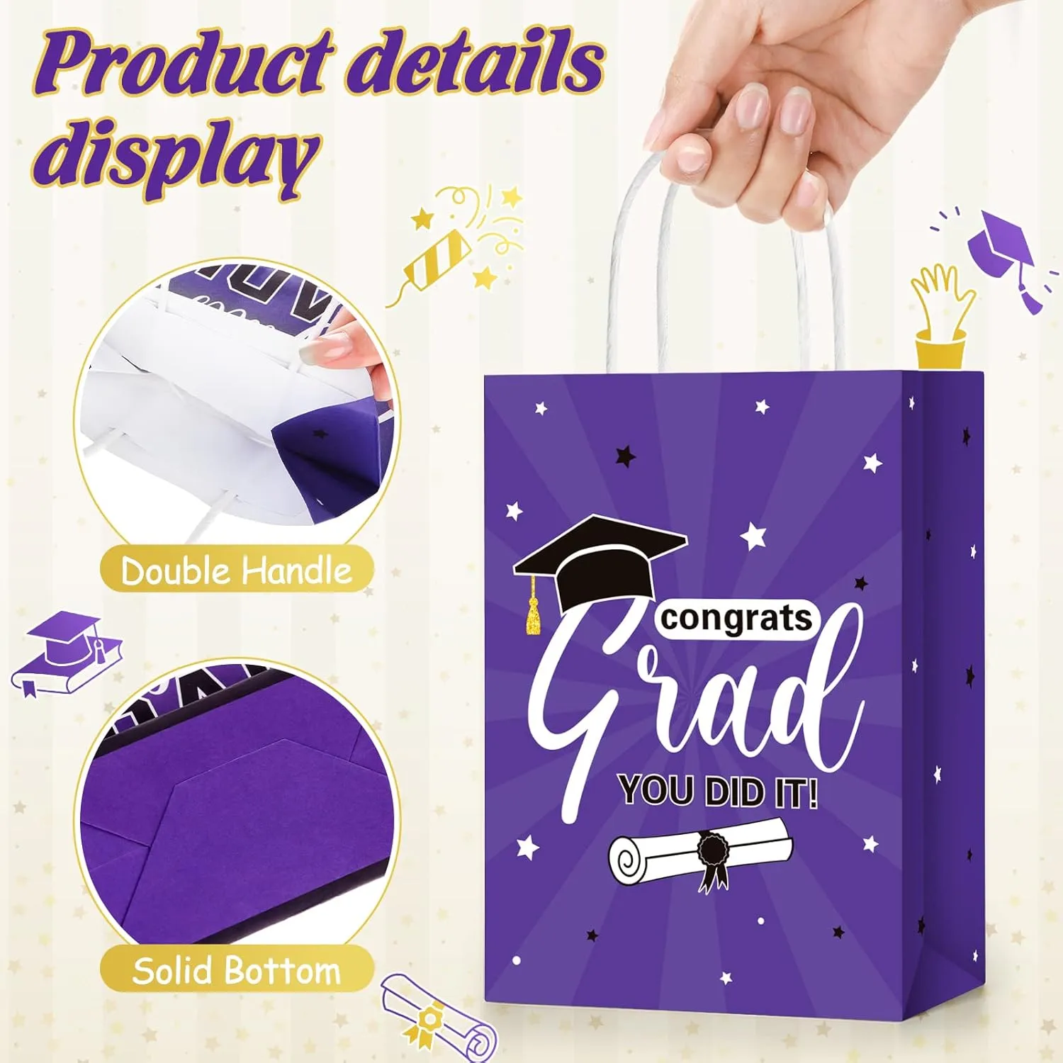 Colarr 24 Pcs Graduation Gift Bags with Tissue Paper 2025 Graduation Party Gift Bags with Handles for High School, College, Kindergarten, 8th Grade and More(Purple)