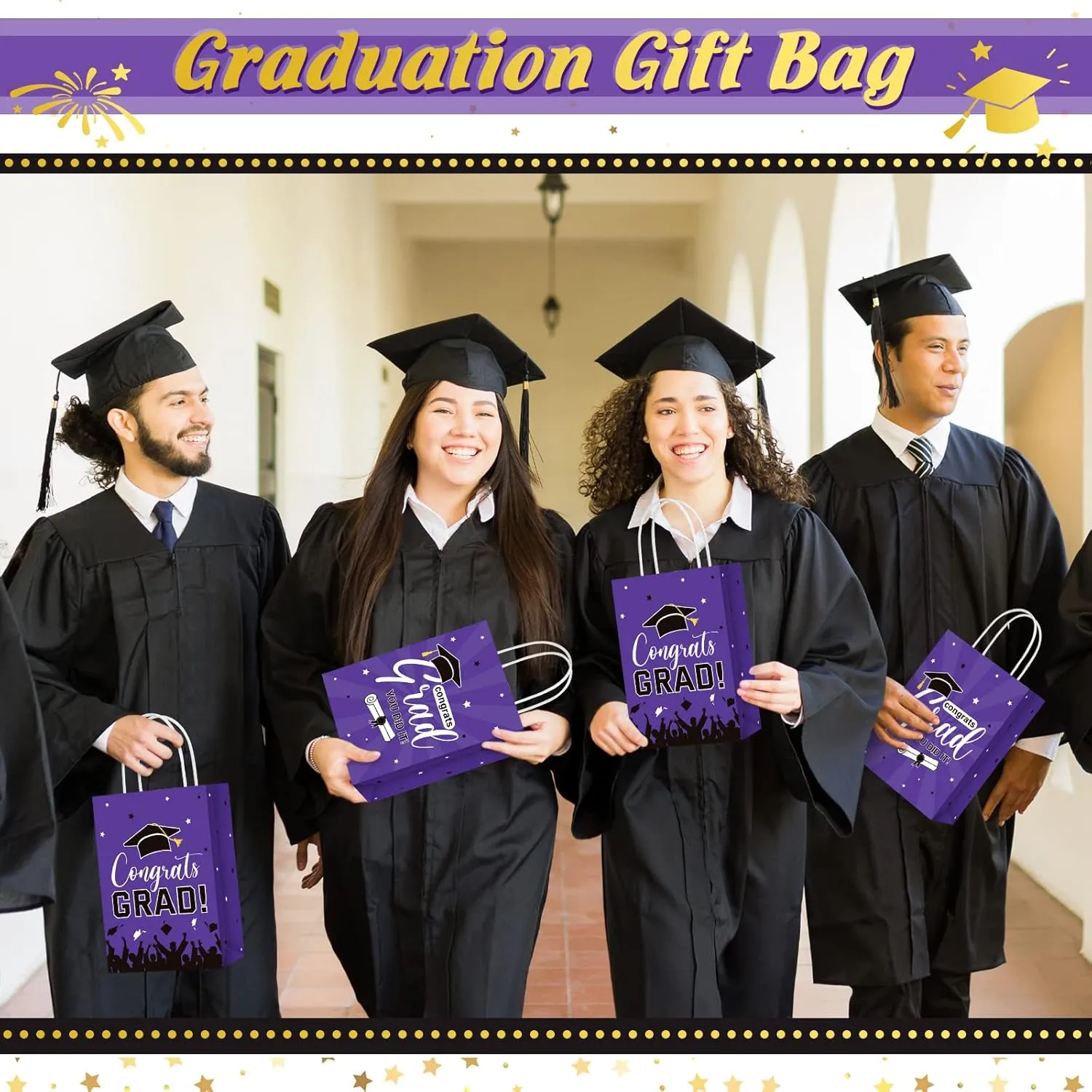 Colarr 24 Pcs Graduation Gift Bags with Tissue Paper 2025 Graduation Party Gift Bags with Handles for High School, College, Kindergarten, 8th Grade and More(Purple)