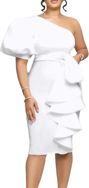 Cololura Women Sexy Elegant V Neck Short Sleeve Slit Ruffle Maxi Dress Formal Pencil Bodycon Midi Dress