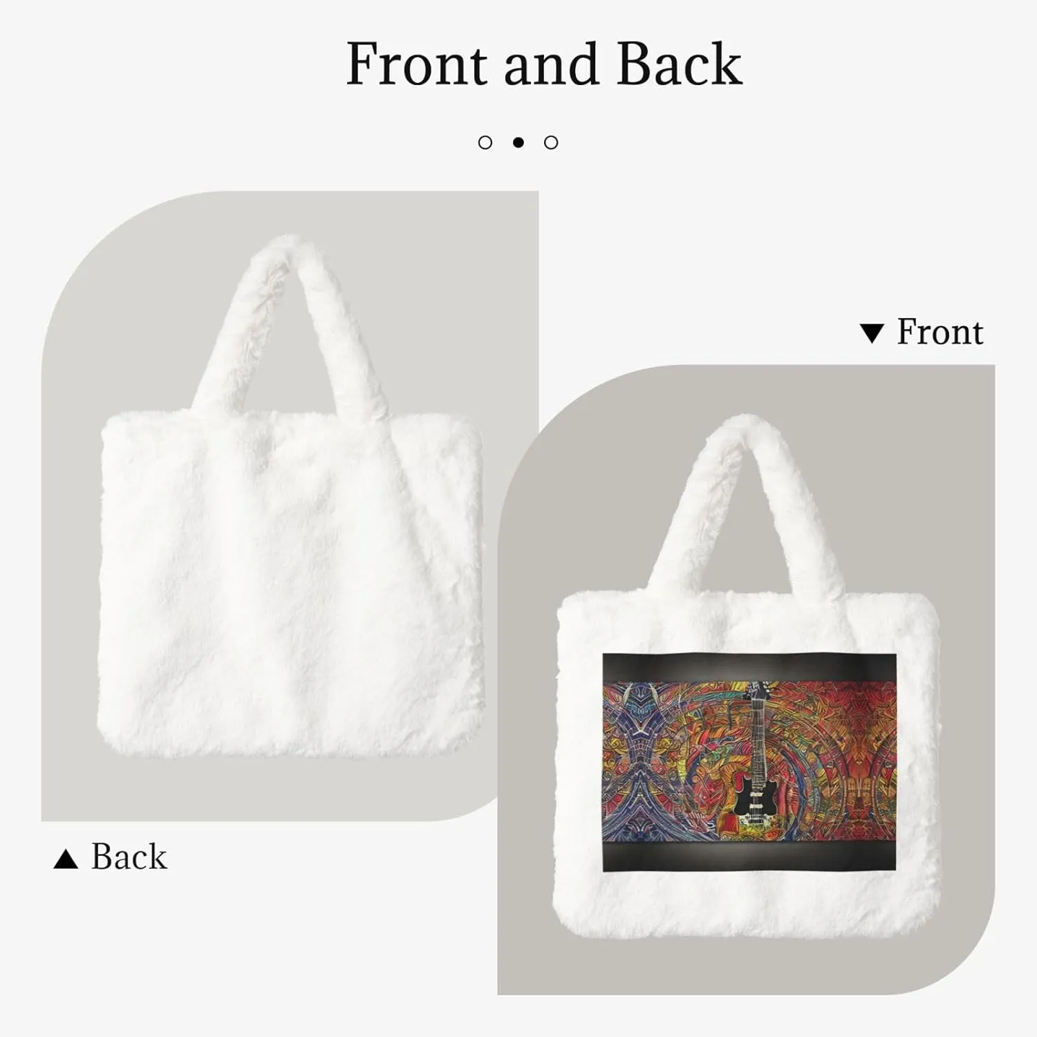 Color Acoustic And Guitar Printing Fluffy Shoulder Bag Ladies Plush Underarm Bag Tote Bag Furry Purse Handbag For Work Travel