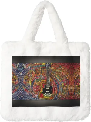 Color Acoustic And Guitar Printing Fluffy Shoulder Bag Ladies Plush Underarm Bag Tote Bag Furry Purse Handbag For Work Travel