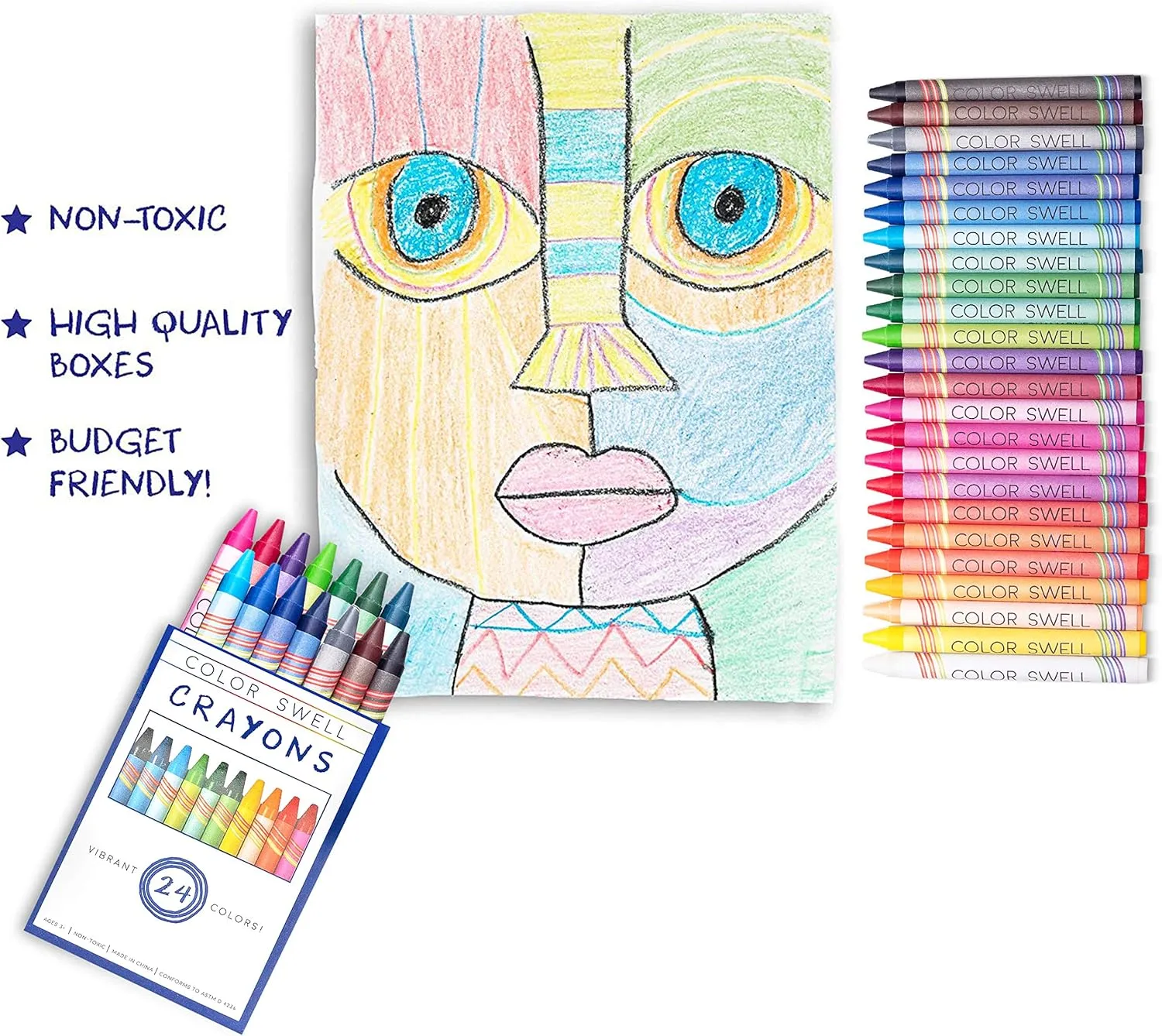 Color Swell Bulk Crayons Packs - 10 Boxes of 24 Vibrant Colors of Teacher Quality Durable Crayons for Home and School