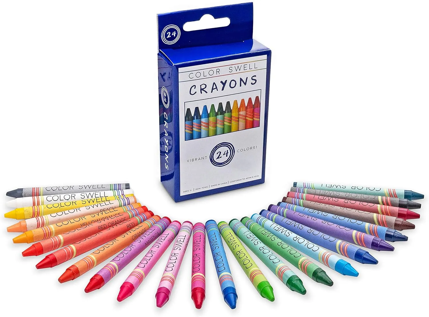 Color Swell Bulk Crayons Packs - 10 Boxes of 24 Vibrant Colors of Teacher Quality Durable Crayons for Home and School
