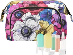 Colorful Anemone Flower Floral Makeup Bag for Women Large Capacity Cosmetic Bags Travel Toiletry Organizer