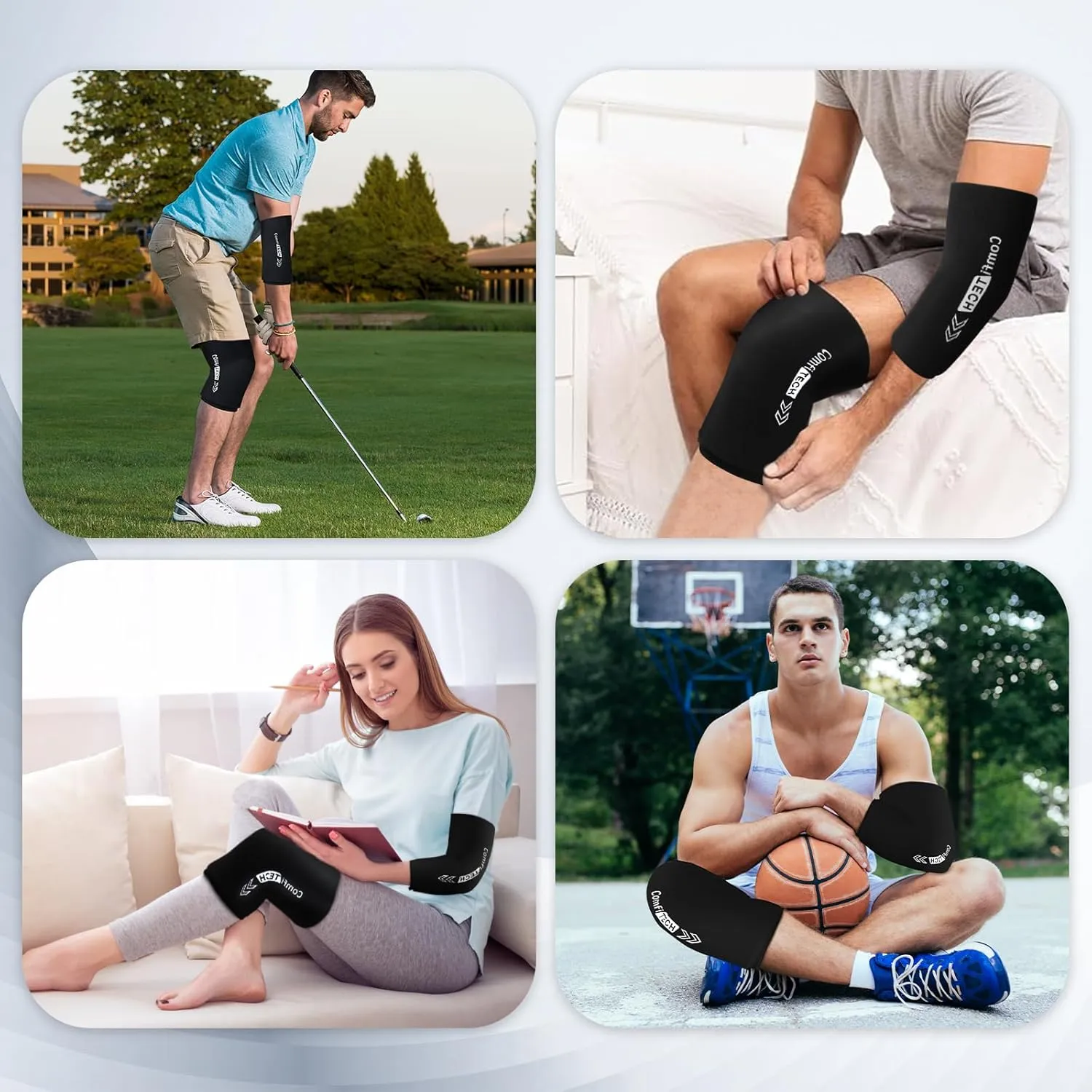 Comfitech Elbow Ice Pack Wrap and Tennis Golfers Sleeve for Arm and Calf, Large