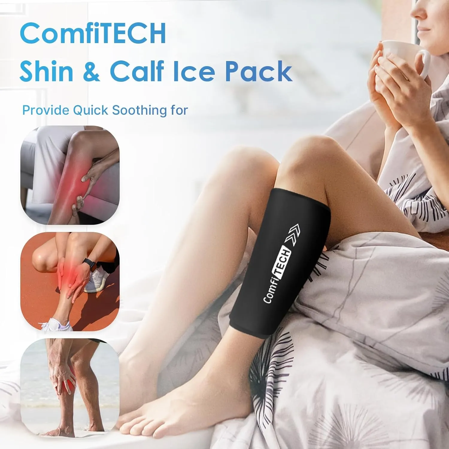 Comfitech Shin Splint Ice Pack Wrap Sleeve for Entire Leg and Calf, Elbow Knee Cold Pad, Large
