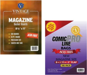 Comic Book Bags and Boards - 100 Magazine Bags and 100 Magazine Backer Boards, Clear