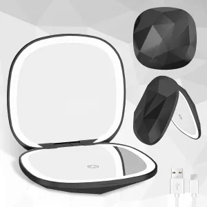 Compact Mirror with Light 1x/10x Magnifying Led Travel Small Makeup Mirror Rechargeable Portable Mirror for Purse Pocket Travel Essentials Accessories for Women Gifts Black