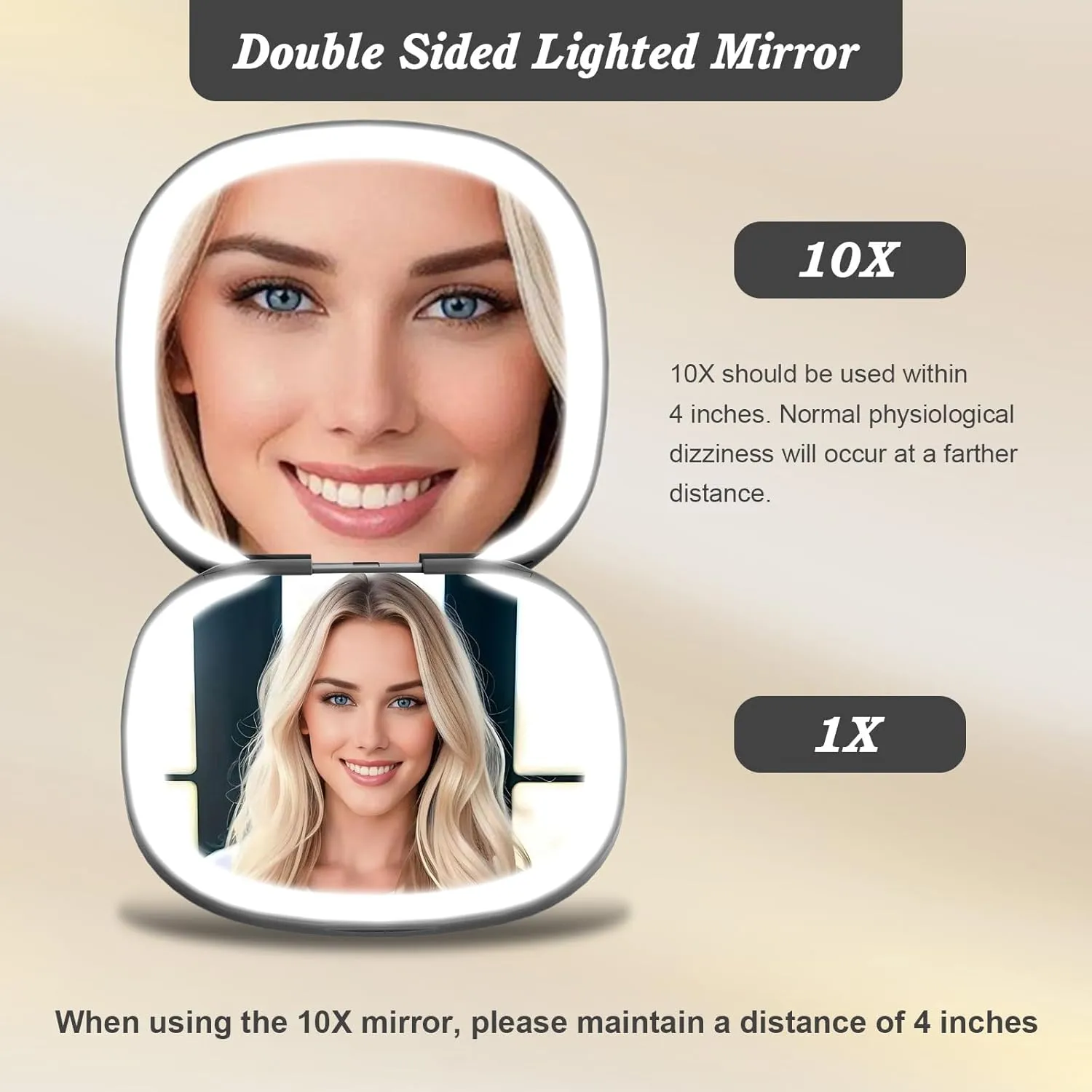 Compact Mirror with Light 1x/10x Magnifying Led Travel Small Makeup Mirror Rechargeable Portable Mirror for Purse Pocket Travel Essentials Accessories for Women Gifts Black
